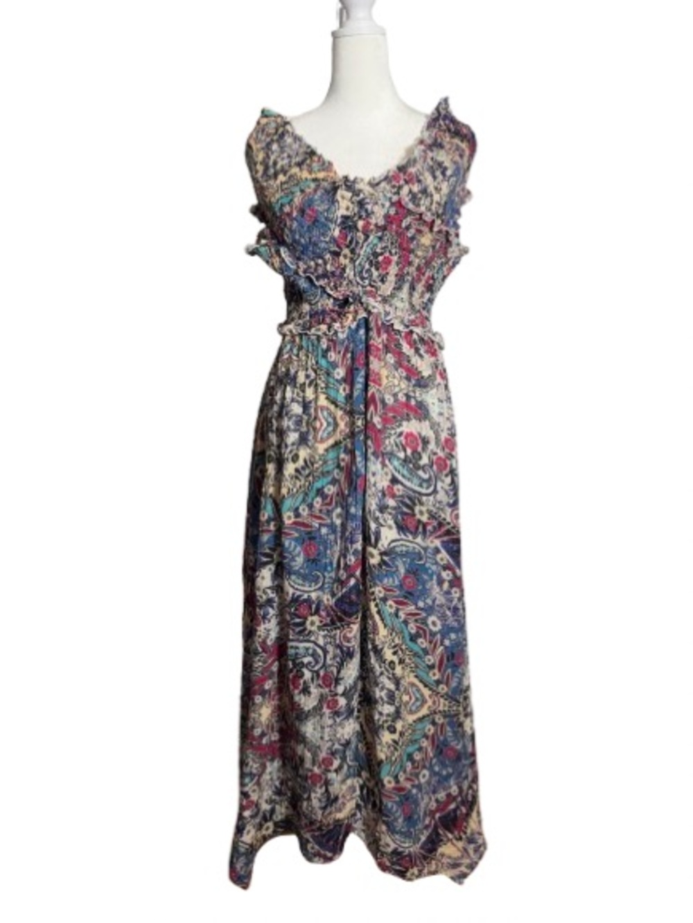 By Anthropologie Boho Off-Shoulder Floral Maxi Dress - Multicolor FLAW - Picture 2 of 12